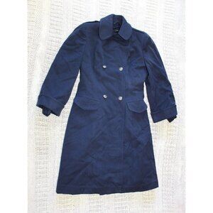 Vintage US Air Force Army 100% Wool Blue Trench Coat Size 14 L Military Heavy